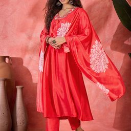 Sangria Women Floral Yoke Design Kurta with Trousers & Dupatta-picture-57