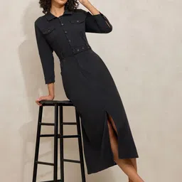 SHOWOFF Cuffed Sleeves Shirt Midi Dress-image-39