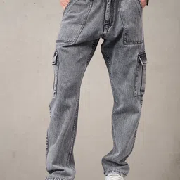 STUDIO NEXX Men Cotton Straight Fit Mid-Rise Light Fade Cargo Jeans-image-84