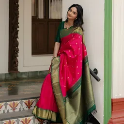 SWEETPEL Woven Design Zari Banarasi Saree With Blouse Piece-picture-39