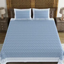 BLOCKS OF INDIA Blue & White Ethnic Motifs 210 TC King Bedsheet with 2 Pillow Covers-image-69