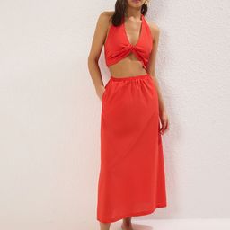 Trendyol Halter Neck Pure Cotton Bralette Top & Maxi Skirt-image-49