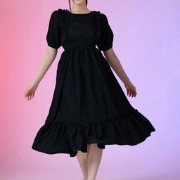 Raiyani Fashion Puff Sleeve Applique Fit & Flare Dress-image-82