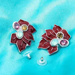 KRENOZ Silver Plated Rhinestone Studded Floral Studs Earrings-image-38