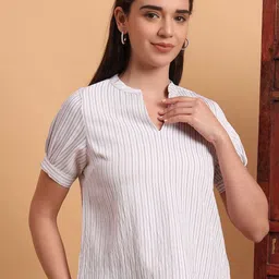 Anouk Rustic Women Striped Mandarin Collar Puff Sleeve Top-image-71