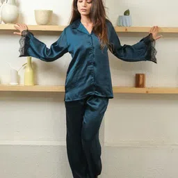 ISLAY Satin Shirt with Trousers Night Suit-picture-32