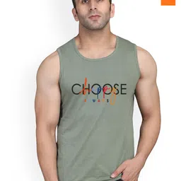 SLOWLORIS Pack Of 2 Printed CombedCotton Gym Vest VSL26 CMB(CHS LGTGREEN)(PLAIN ORANGE)-picture-12