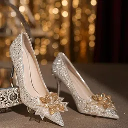 Ozzaro Silken Spark Embellished Kitten Heel Pointed Toe Pumps-46