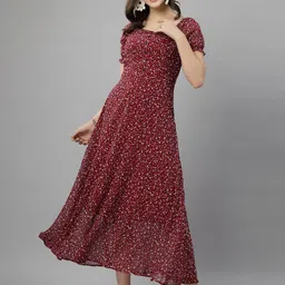 BAESD Women Floral Print Puff Sleeve Fit & Flare Maxi Dress-image-36