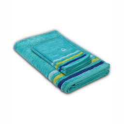 United Colors of Benetton Turquoise Blue & Yellow 3 Piece Striped Cotton 450 GSM Towel Set-picture-14
