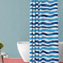 ArtzFolio Blue and White Striped Printed Waterproof Shower Curtain-image-36