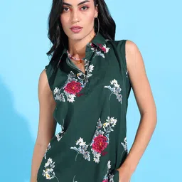 Rudraaksha Creations Floral Print Mandarin Collar Crepe Top-image-72