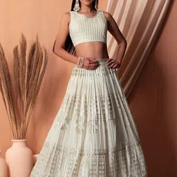 DIVASTRI Embellished Sequinned Semi-Stitched Lehenga & Unstitched Blouse With Dupatta image 5