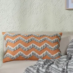 MASPAR Rust & Grey Chevron Printed Pure Linen Rectangle Cushion Cover For Sofa & Bed Decor-picture-29