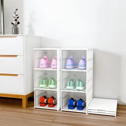 Aura White 2 Pieces Foldable 3-Layer Shoes Organisers-17
