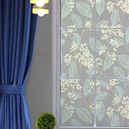 INDIAN ROYALS Green & Grey Flower Printed Self-Adhesive & Durable Window Sticker-image-96