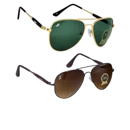 PIRASO Unisex Pack of 2 Aviator with UV Protected Lens Sunglasses PS2 3026 GREEN BROWN-3
