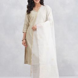 Fabindia Floral Woven Design Cotton Silk Dupatta-picture-39