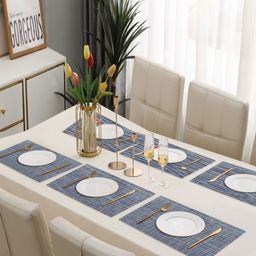 Dakshya Industries 6Pcs Grey Striped Rectangle Shape Table Placemats-32