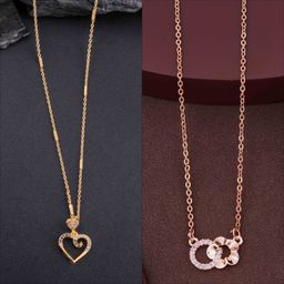 Boghra Sales Women Set Of 2 Gold-Plated Alloy Cubic Zirconia Necklace-6