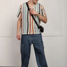 The Roadster Life Co. Beige & Black Striped Pure Cotton Casual Shirt-image-91