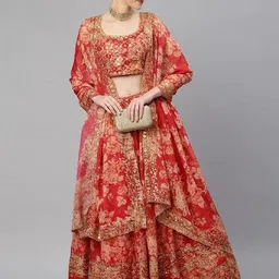 FABPIXEL Embroidered Sequinned Shibori Semi-Stitched Lehenga & Unstitched Blouse With Dupatta-19