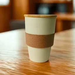 THE HOME CO. Brown & White Matte Sipper Mug With Wooden Lid 300 ml-9