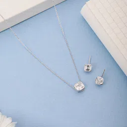 SARAF SILVERETZ 925 Sterling Silver-Plated AD Studded Square Solitaire Jewellery Set-12