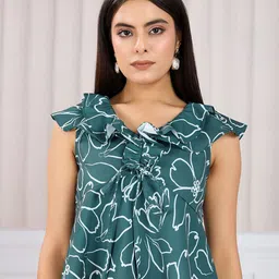 Mast & Harbour Women Floral Print Tie Up Neck Blouson Top-image-68