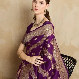 DIVASTRI Ethnic Motifs Printed Zari Pure Silk Banarasi Saree-picture-13