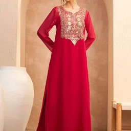 Shae by SASSAFRAS Ethnic Motifs Embroidered Georgette Maxi Ethnic Dress-picture-40