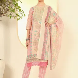 Nehamta Women Floral Printed Sequinned Pure Cotton Kurta with Trousers & Dupatta-picture-23