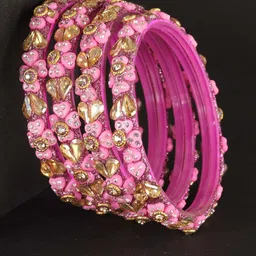 ZULKA Set Of 4 Zircon Gemstones & Kundan Beads Bangles-image-87