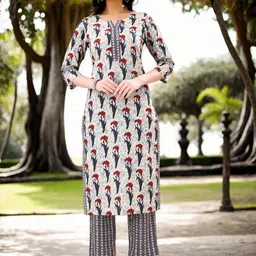 Anouk Floral Printed Notch-Neck Straight Pure Cotton Kurta With Trousers-image-91