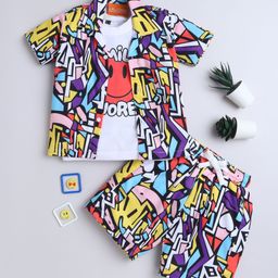 Ministitch Boys Printed Sleeveless T-Shirt With Shirt & Shorts-64