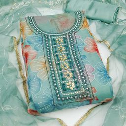 SHADOW & SAINING Floral Embroidered Organza Unstitched Dress Material-image-45