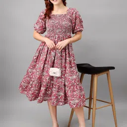 Raiyani Enterprise Floral Print Puff Sleeve Fit & Flare Midi Dress-picture-27