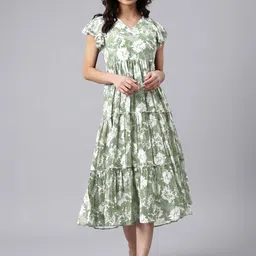 KALINI Abstract Printed Tiered Ethnic Dress-image-93