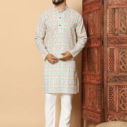 FoxDX Men Ethnic Motifs Thread Work Kurta-image-10