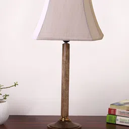 Devansh Off White & Brown Wooden Contemporary Frustum Shaped Table Lamp-image-67