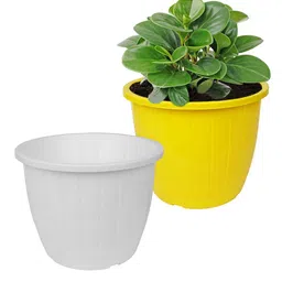 Kuber Industries Yellow & White Pack of 2 Duro-Design Flower Planters-43