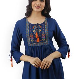 DMP FASHION Floral Yoke Design Tie-Up Neck Thread Work A-Line Kurti-picture-55