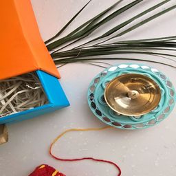 HOMEARTE Turquoise Blue & Yellow Textured Diyas With Box-image-86