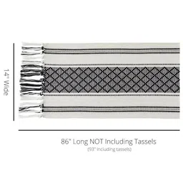 INDIAN HOME FAB Black & White Rectangular Table Runner With Tassels image 3