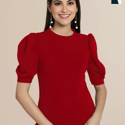Mast & Harbour Women Pack of 2 Solid Round Neck Puff Sleeve Regular Top-image-85
