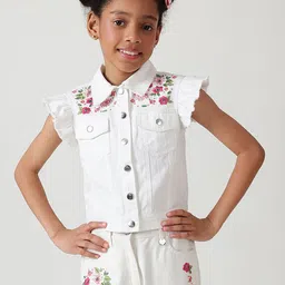 One Friday Girls Washed Polyester Open Front Jacket with Embroidered-image-50