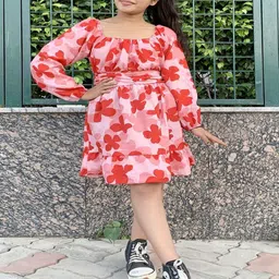 X FASHION GALLRY Women Floral Printed Puff Sleeves Fit & Flare Dress-picture-22