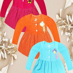 KidzzCart Girls Pack of 3 Polka Dot Printed Pleated Detail Fit & Flare Dress-image-76