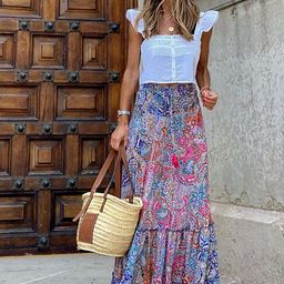 LULU & SKY Printed Maxi Flared Skirts-picture-0