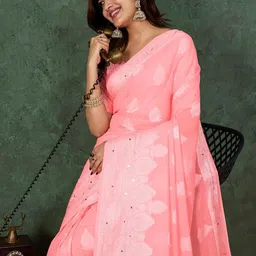 100 Dreams Ethnic Motifs Embellished Aari Work Pure Georgette Saree-picture-1
